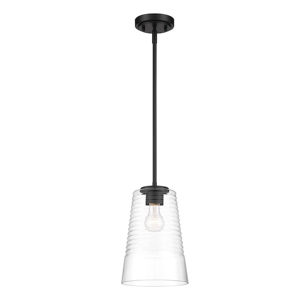 Designers Fountain Ingo 60 Watt 1 Light Matte Black Pendant with Clear Ribbed Glass Shade D230M-8P-MB - main